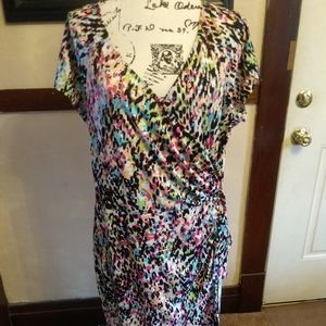 Multi-color short sleeve half wrap dress